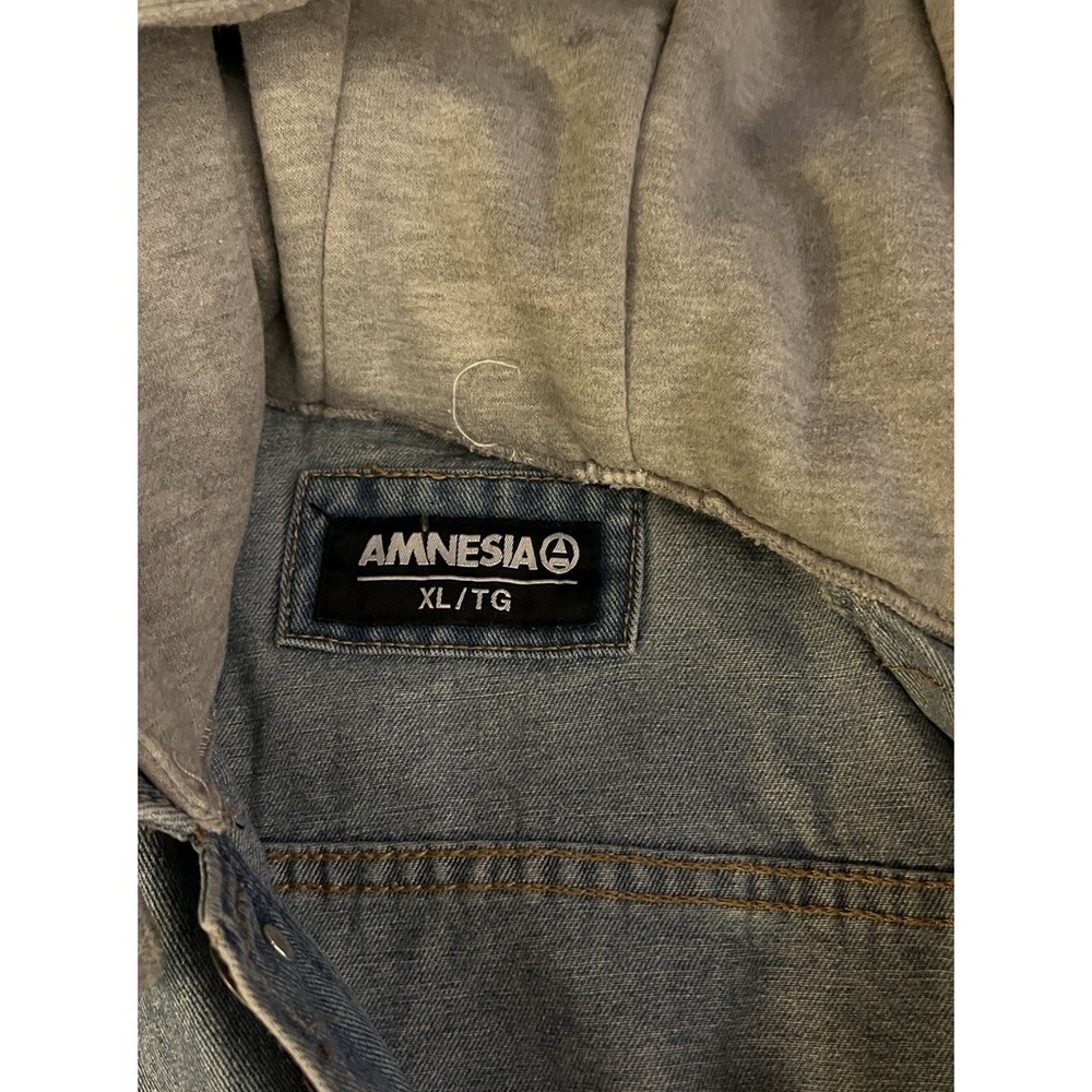 Amnesia Sweatshirt Denim Jacket Womens XL Blue Gray Jean Hoodie Button Vintage - Picture 12 of 12